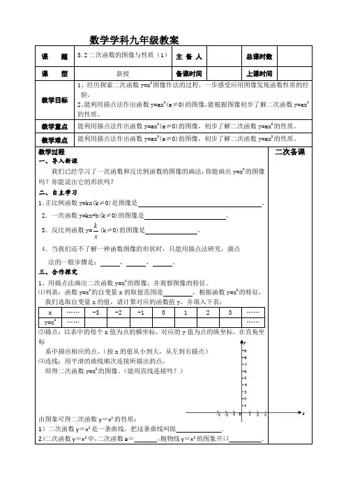 新苏科版九年级数学下册《5章 二次函数  5.2 二次函数的图像和性质  列表法画二次函数的图像》教案_0