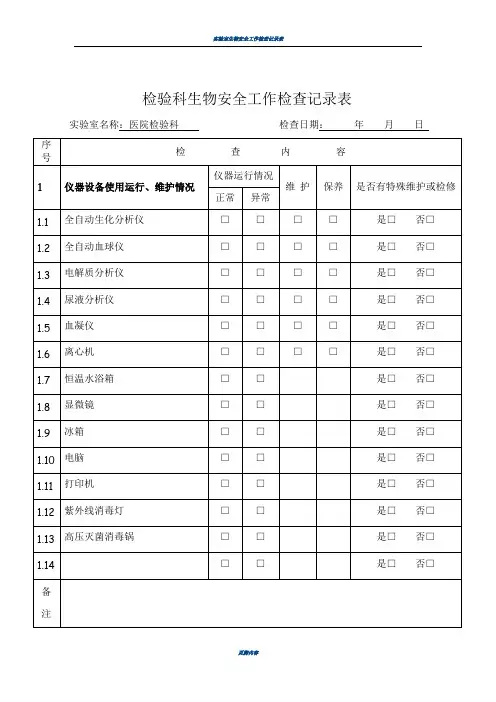 实验室生物安全工作检查记录表48073