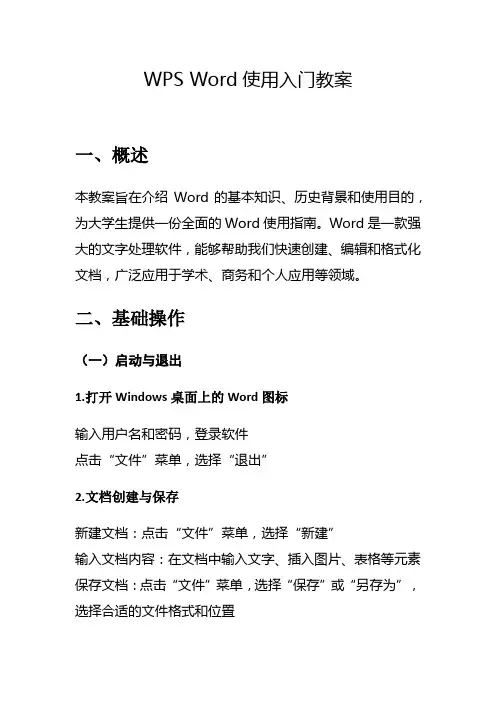WPS Word使用入门教案