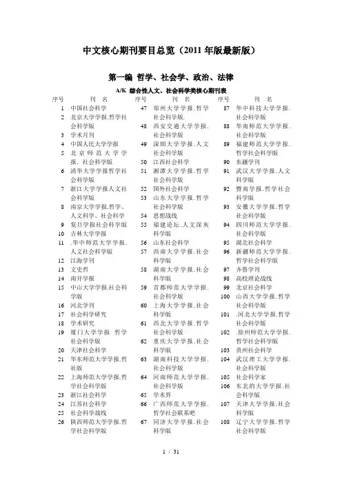 中文核心期刊要目总览(版最新版)