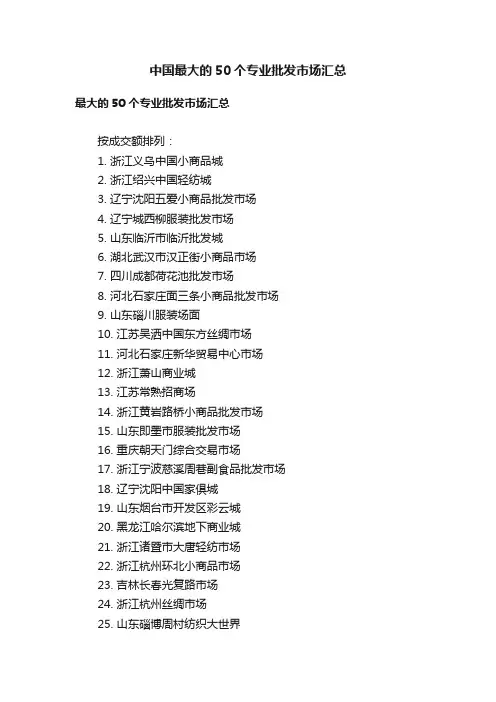 中国最大的50个专业批发市场汇总