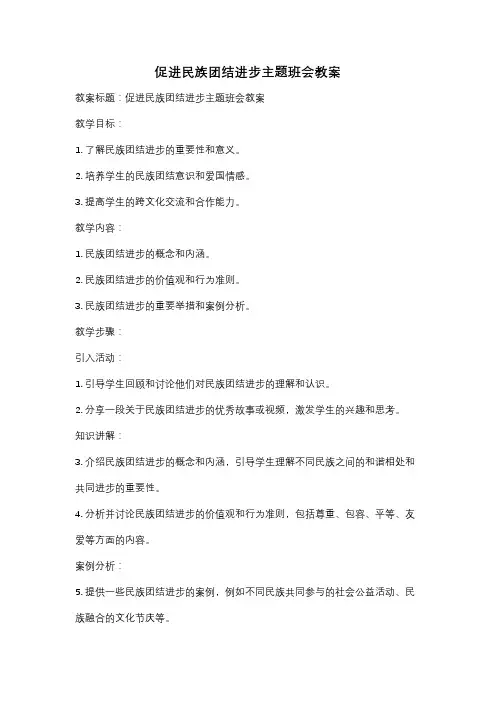 促进民族团结进步主题班会教案