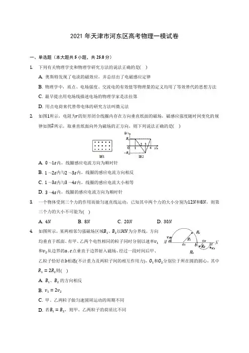2021年天津市河东区高考物理一模试卷(含答案详解)
