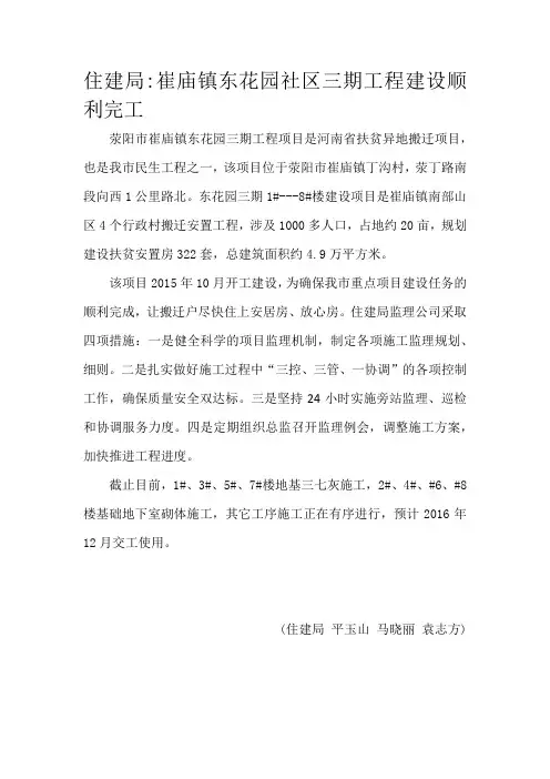 崔庙镇东花园社区三期工程建设顺利
