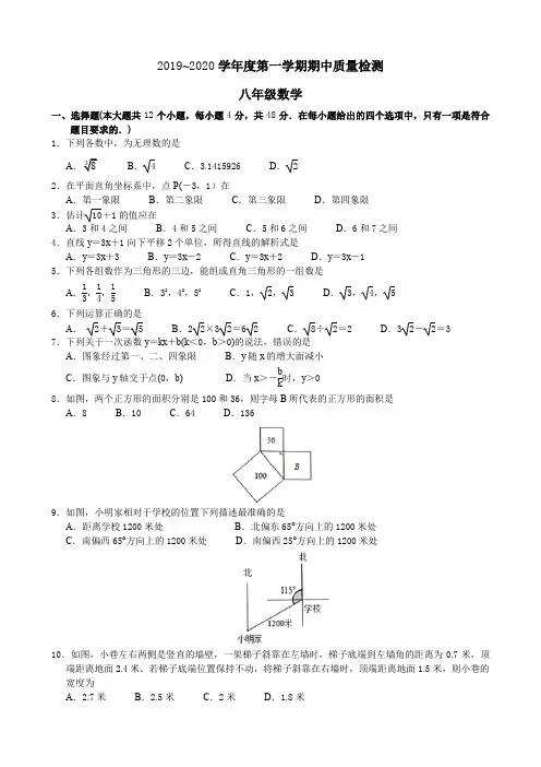 山东省济南市槐荫区2019-2020学年八年级上学期期中考试数学试题(word无答案)