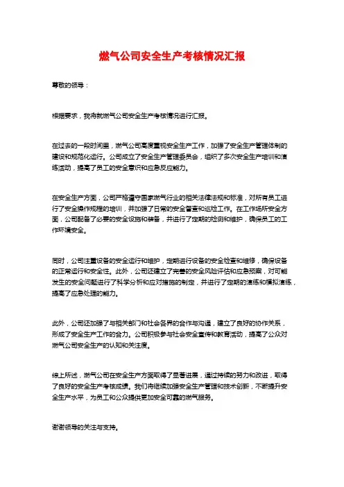 燃气公司安全生产考核情况汇报