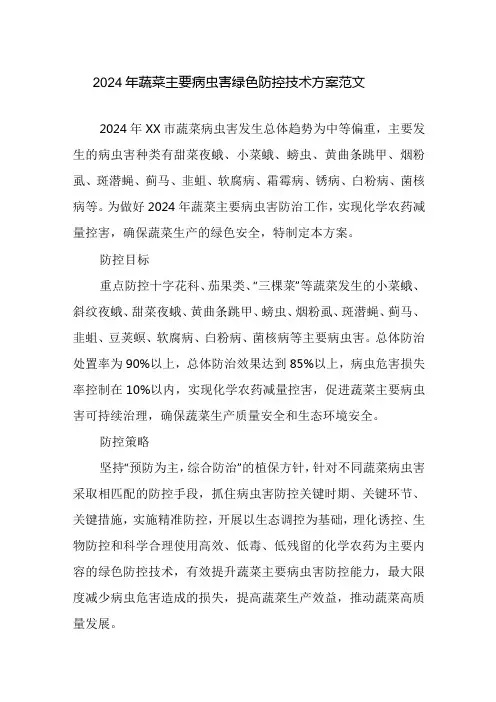 2024年蔬菜主要病虫害绿色防控技术方案范文