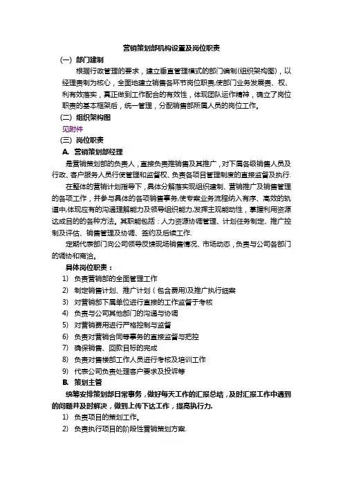 营销策划部机构设置及岗位职责
