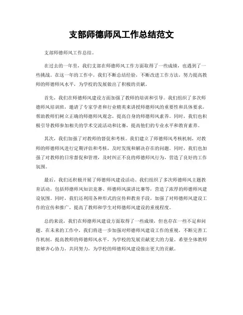 支部师德师风工作总结范文