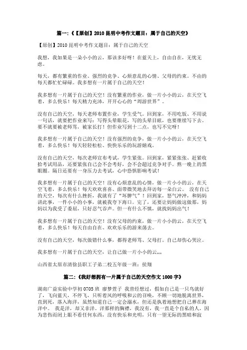 属于自己的天空作文800字记叙文