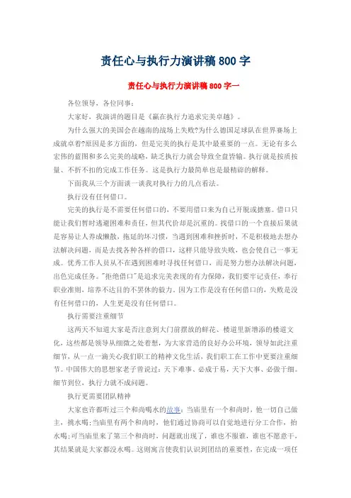 责任心与执行力演讲稿800字