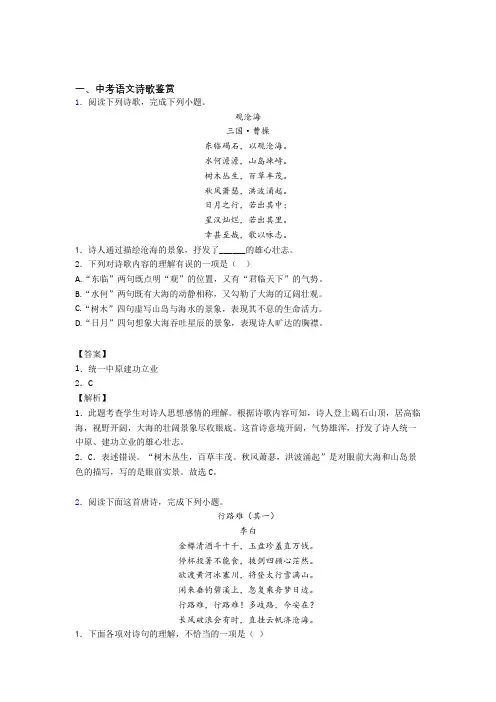 备战中考语文二模试题分类汇编——诗歌鉴赏综合附答案解析