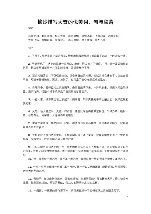 描写大雪的优美句段和词语摘抄