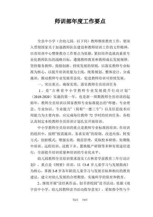 师训部年度工作要点