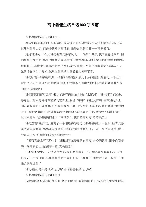 高中暑假生活日记900字5篇