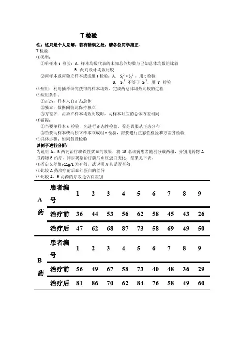 关于t检验的个人见解