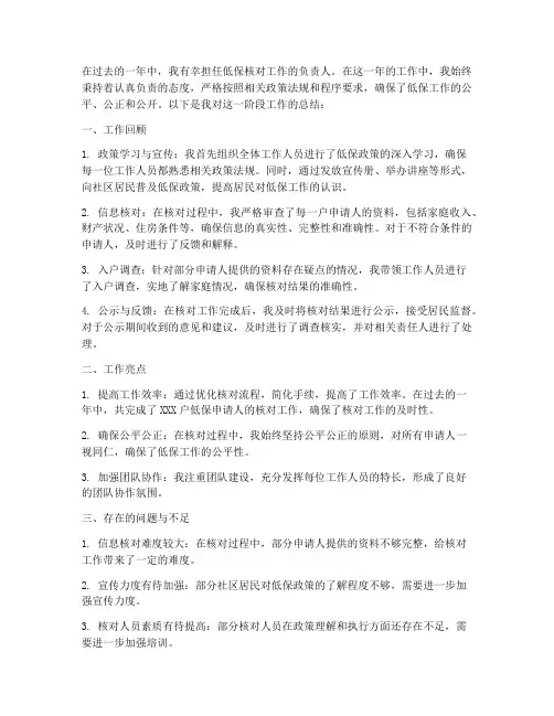 低保核对个人工作总结