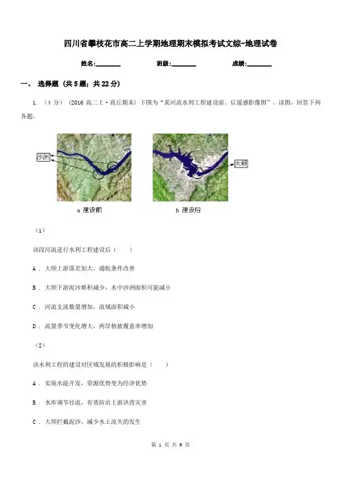 四川省攀枝花市高二上学期地理期末模拟考试文综-地理试卷