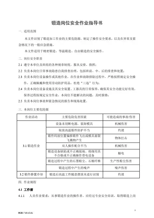 锻造岗位安全作业指导书