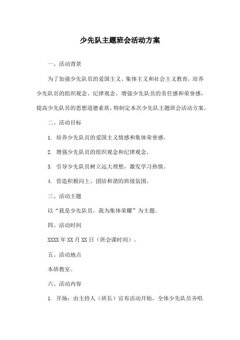 少先队主题班会活动方案