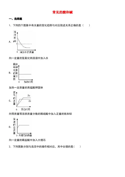 中考化学专题练习常见的酸和碱(含解析)