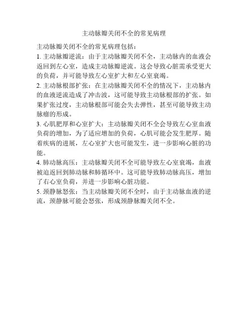 主动脉瓣关闭不全的常见病理
