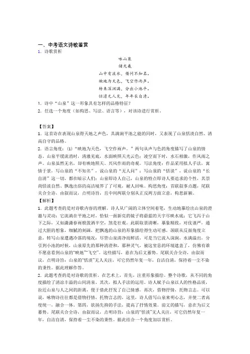 中考语文一模试题分类汇编——诗歌鉴赏综合含详细答案