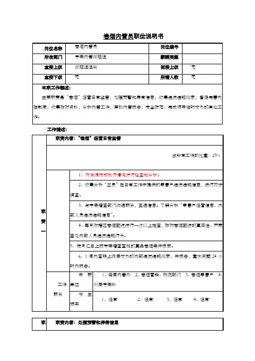 烟草专卖局公司卷烟内管员职位说明书