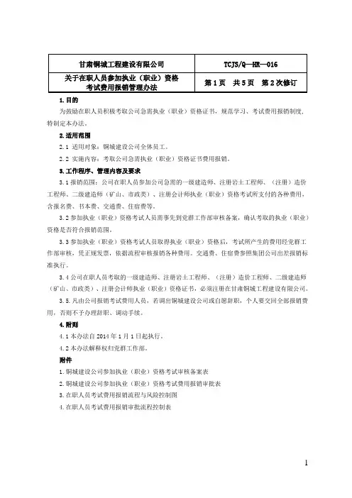 关于在职人员参加执业资格考试费用报销管理办法
