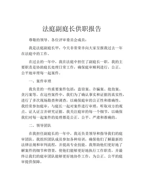 法庭副庭长供职报告