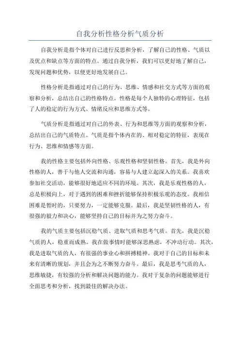 自我分析性格分析气质分析