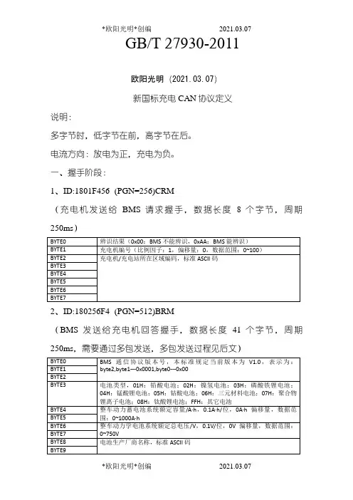 2021年国标充电协议报文整理