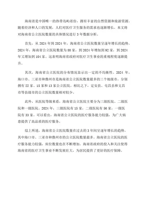 海南省公立医院数量具体情况3年数据分析报告2024版