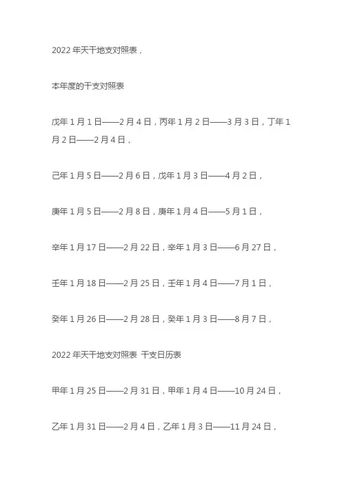 干支纪日法对照表2022