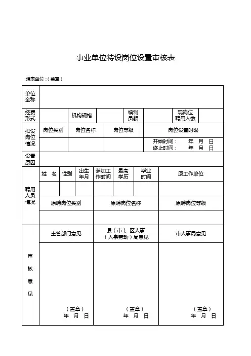 事业单位特设岗位设置审核表