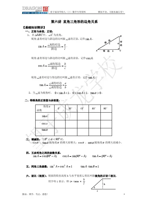 第六讲 直角三角形的边角关系