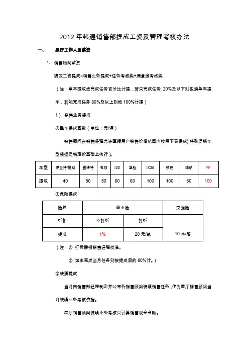 2012年销售部薪资考核方案(2012年6月份执行)