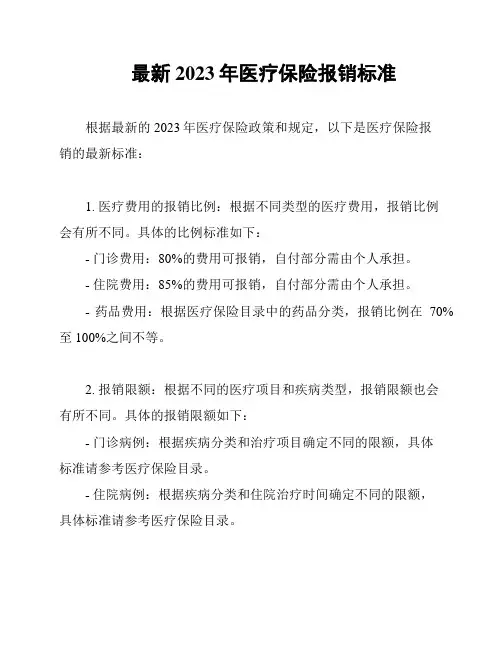 最新2023年医疗保险报销标准