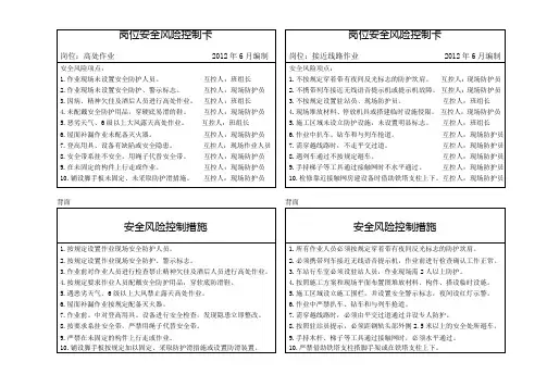 铁路岗位风险控制卡