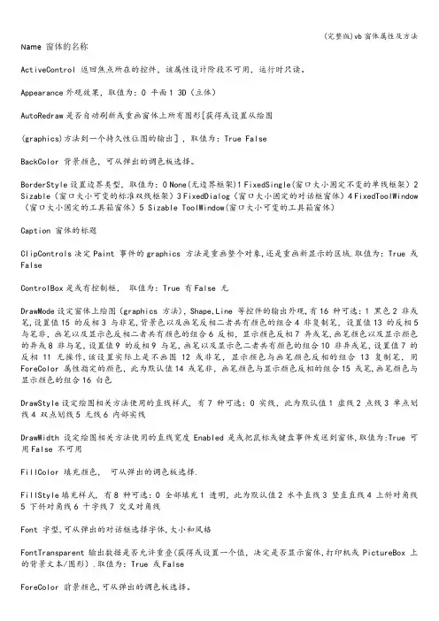 (完整版)vb窗体属性及方法