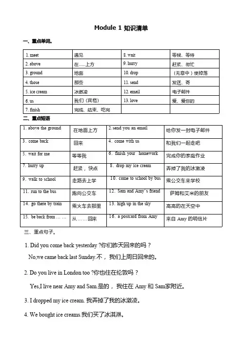 外研社五年级上Module 1知识清单(1)
