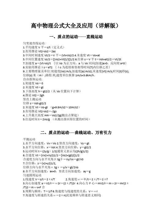 高中物理公式大全及应用 (详解版)