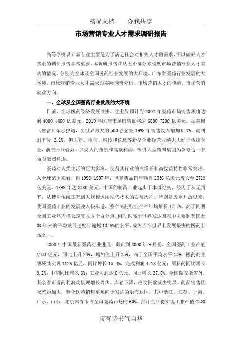 市场营销专业人才需求调研报告