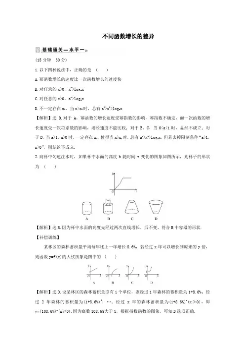 2020_2021学年新教材高中数学4.4.3不同函数增长的差异课时素养评价(含解析)新人教A版必修第一册