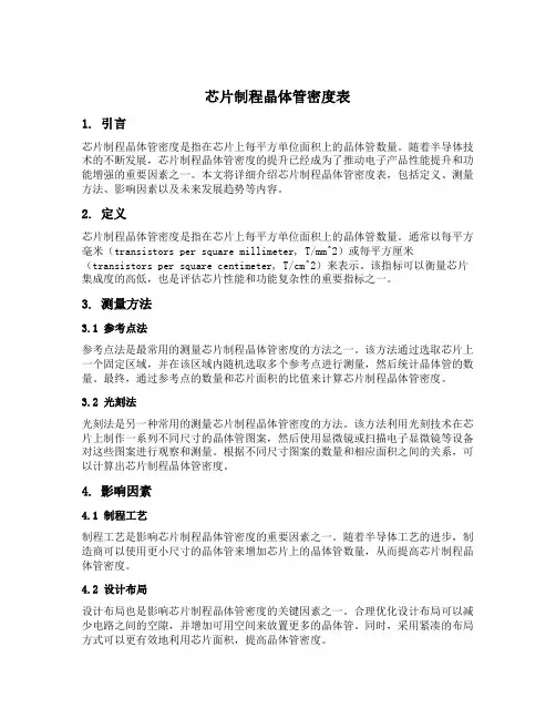 芯片制程晶体管密度表