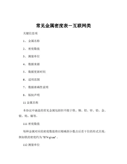 常见金属密度表-互联网类
