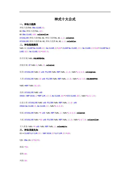 神式十大公式(通达信亲测可用)