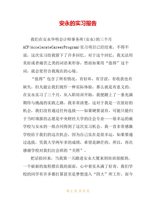 安永的实习报告