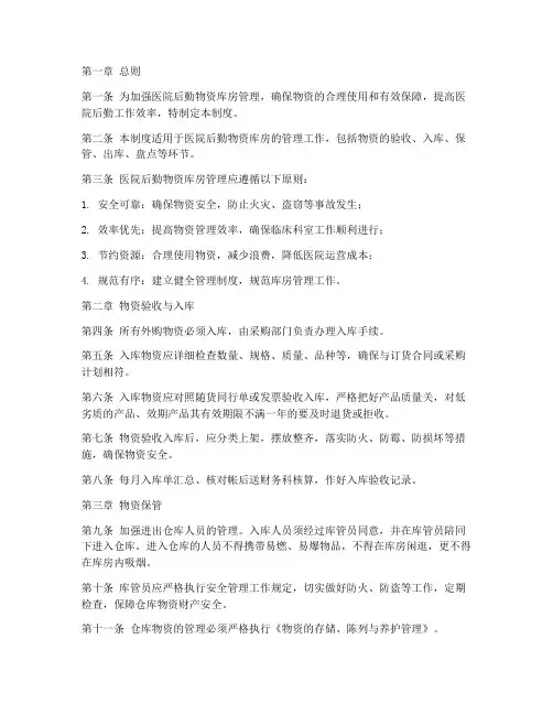 医院后勤物资库房管理制度