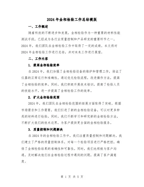 2024年金相检验工作总结模版(2篇)
